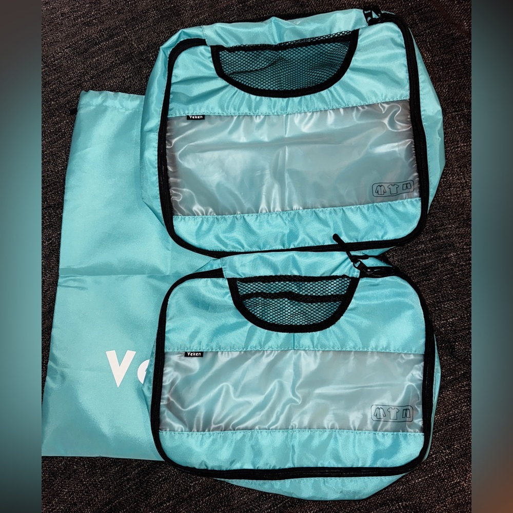Veken Turquoise Packing Cube Set of 2 and Drawstring‎ Bag